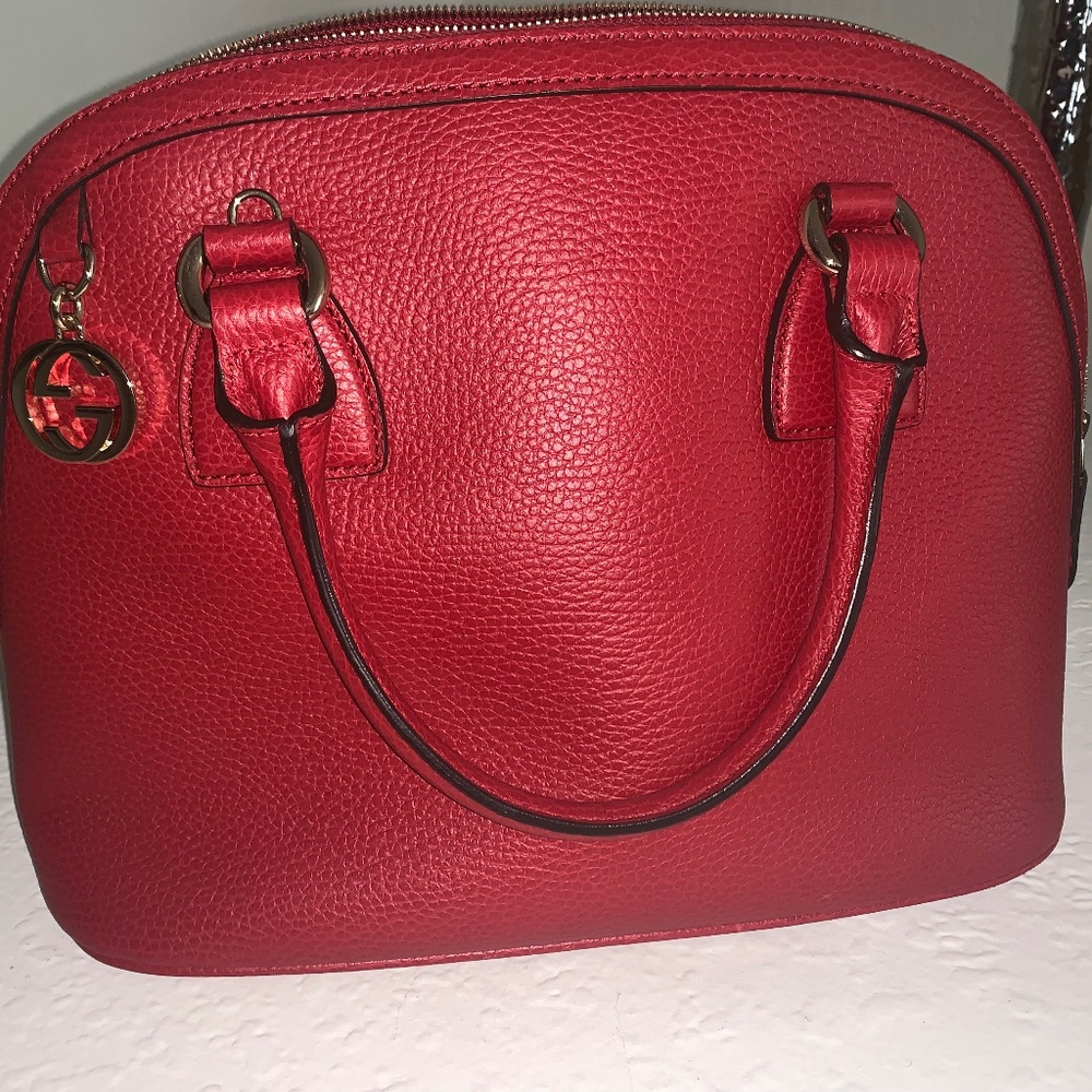 Authentic Gucci GG Charm Red Leather Medium Dome